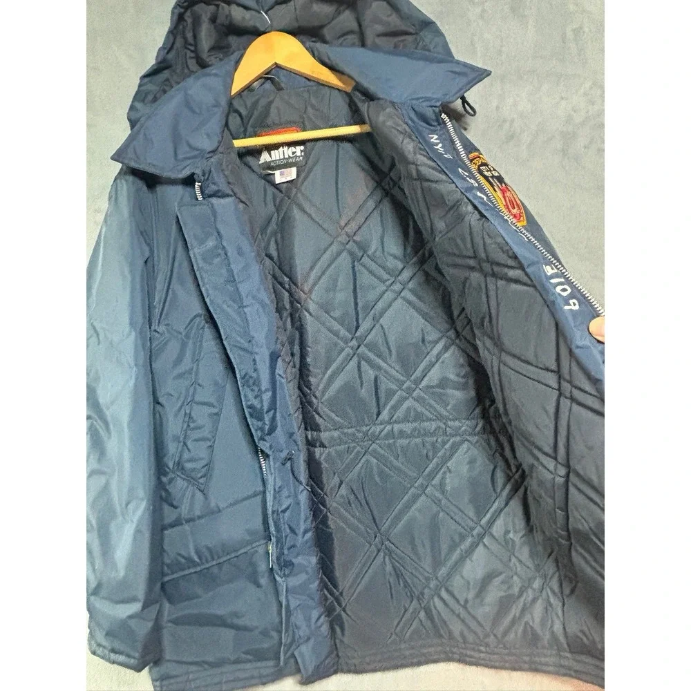 Vintage NYC Fire Department Hooded Winter Jacket 1980's 3/4 Length Size XL